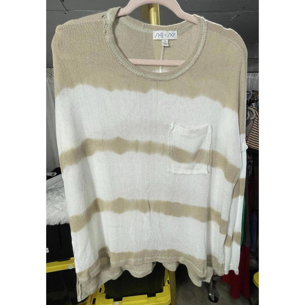 She +Sky 100% Cotton Tie Dye Pullover H-Low Lagenlook Knit Sweater Sz S
